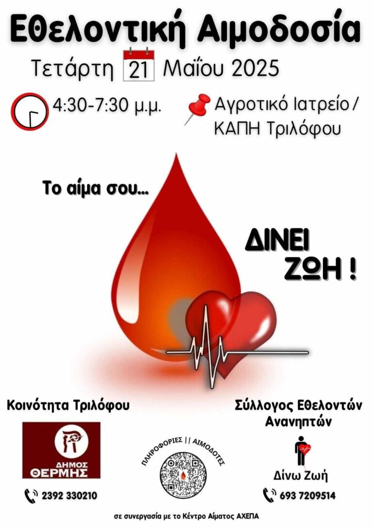 Εθελοντική Αιμοδοσία στον Τρίλοφο του Δήμου Θέρμης